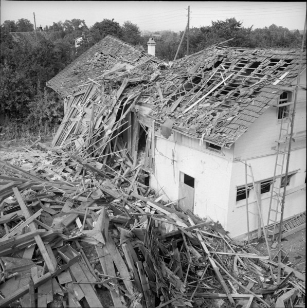 Destroyed houses after gas explosion in Neukirch 1962