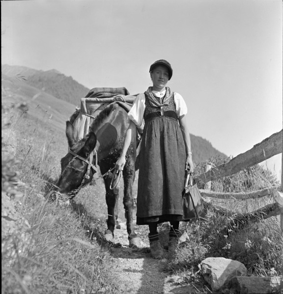 Farmer's woman with mule, Valais 1942