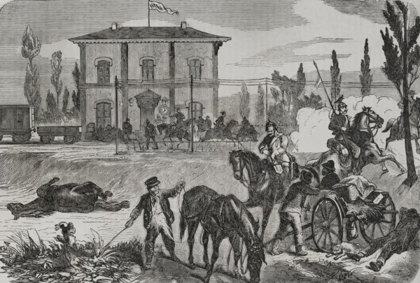 Franco-Prussian War (1870-1871). The Germans at Courcelles, according to a sketch by O. Fikentscher
