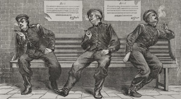 Franco-Prussian War (1870-1871). Prussian army. Bavarian officers smoking during a break. Engraving