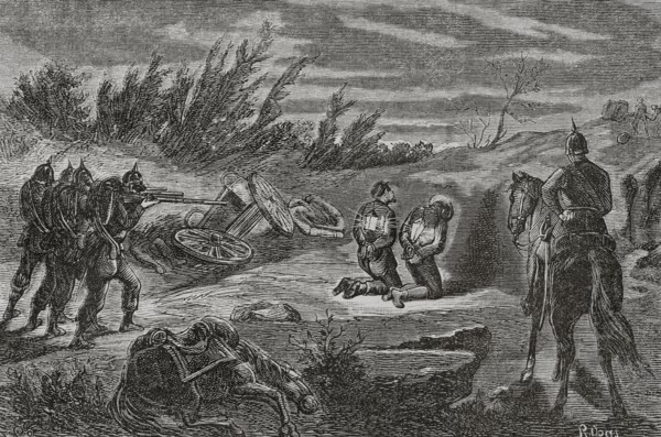 Franco-Prussian War (1870-1871). Night execution of two men, caught red-handed, marauding a