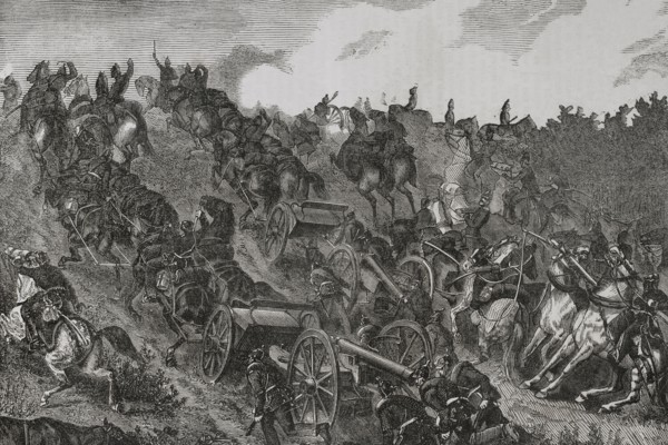 Franco-Prussian War (1870-1871). Prussian artillery engaging in combat. August 1870. Engraving.