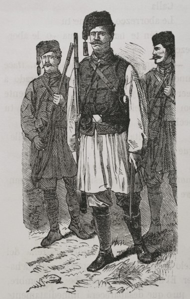Russo-Turkish War (1877-1878). Serbian irregular troops. Engraving. ""La Guerra de Oriente"" (The