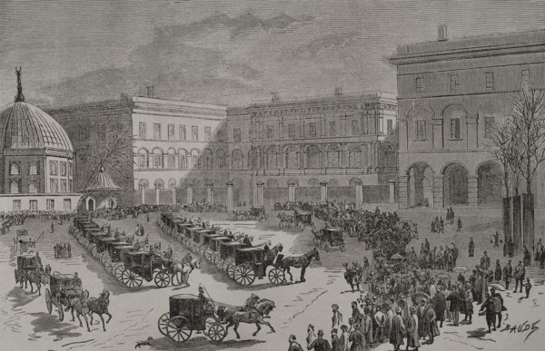 Istanbul, Turkey. Ottoman Parliament Palace. Engraving by Charles Baude. ""La Guerra de Oriente""