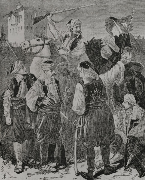 Russo-Turkish War (1877-1878). Ottoman irregular troops, the bashi-bazouk. Engraving. ""La Guerra