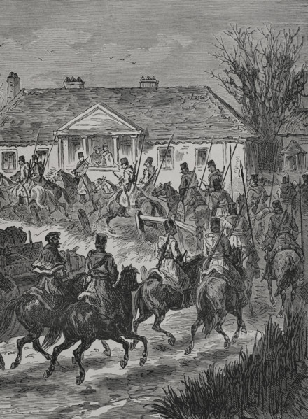 Russo-Turkish War (1877-1878). Russian Imperial Army. A Don Cossacks sotnia heading for Kischeneff.