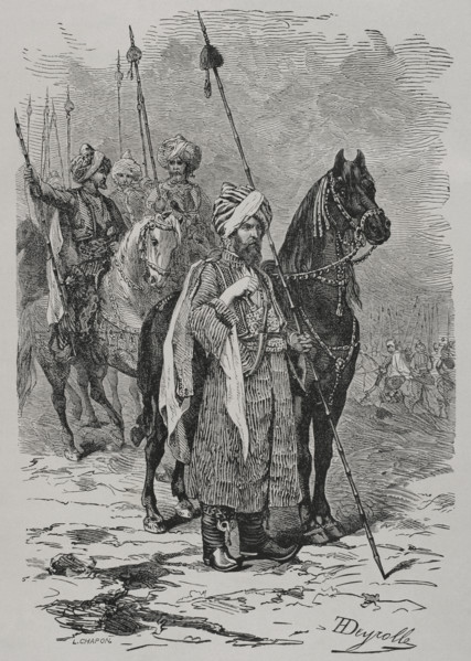 Russo-Turkish War (1877-1878). Kurdish cavalry of the Turkish army. Engraving by L. Chapon and