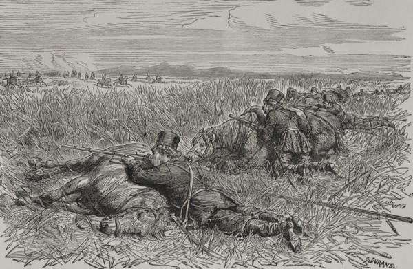 Russo-Turkish War (1877-1878). Cossack ambush. Engraving by Durand. ""La Guerra de Oriente"" (The