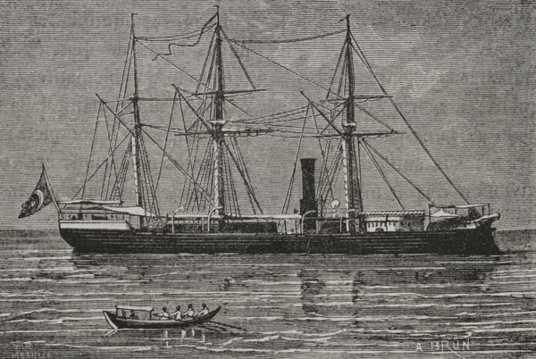 Russo-Turkish War (1877-1878). The Turkish gun-boat ""Lutffi-Djelil"", sunk by the Russian