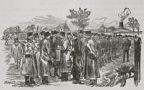 Russo-Turkish War (1877-1878). Distribution of slivovitz (plum spirit) to Romanian infantry hunters
