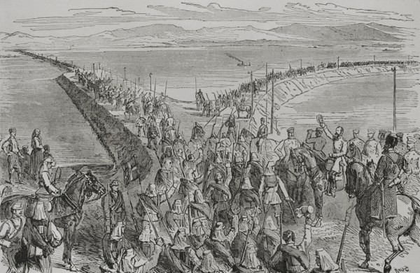 Russo-Turkish War (1877-1878). Bridge over the Danube River built by the Russians at Braila