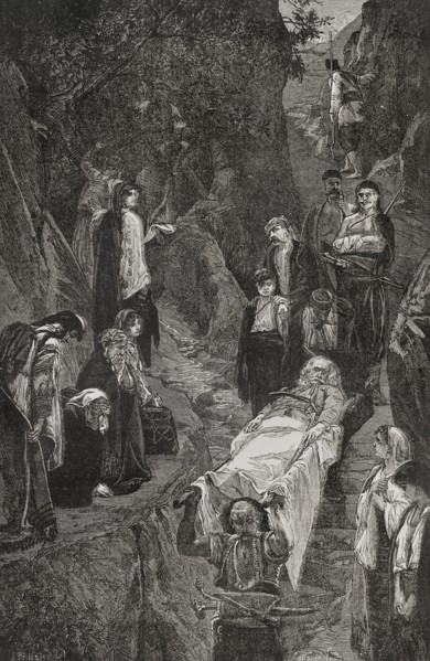 Russo-Turkish War (1877-1878). Transport of a mortally wounded Montenegrin leader. Montenegro was
