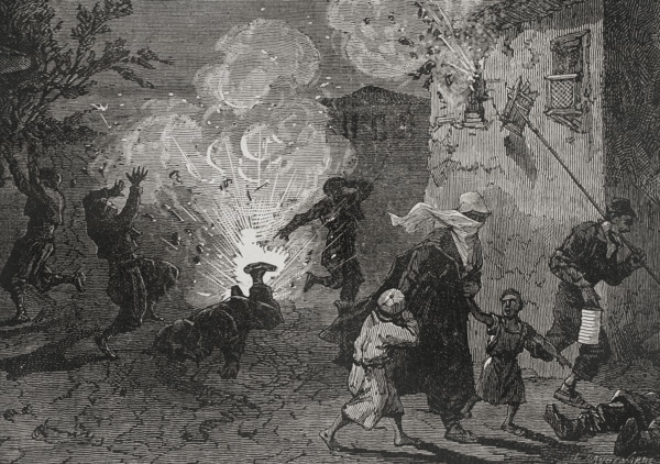 Russo-Turkish War (1877-1878). Bombing of the Bulgarian town of Roustchouk (now Ruse) by the