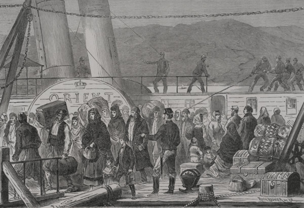 Russo-Turkish War (1877-1878). Danube River. Landing in Baziarch of Jewish families fleeing