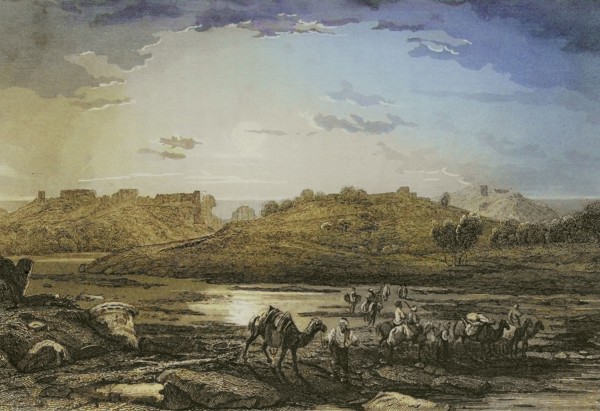 Ashkelon. Engraving by Ransonnette. Later colouration. ""La Tierra Santa y los lugares recorridos
