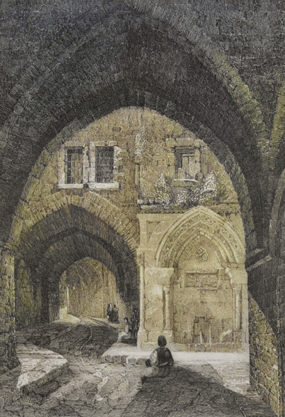Jerusalem. Vaulted street. Engraving by Emile Rouargue. Later colouration. ""La Tierra Santa y los