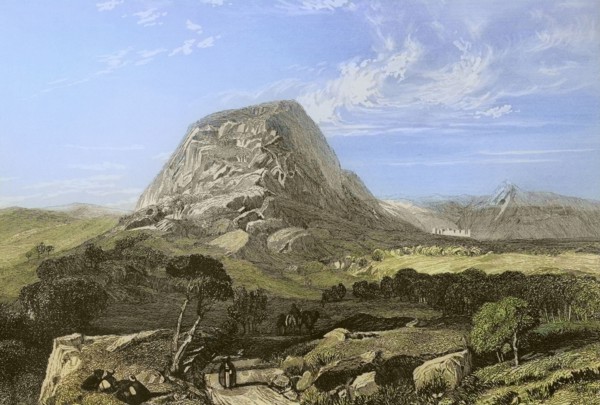 Mount Tabor. Lower Galilee. Engraving by Emile Rouargue. Later colouration. ""La Tierra Santa y los