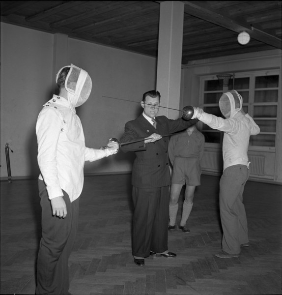 Voluntary preparatory sports instruction: fencing, ca. 1950