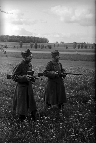 Swiss soldiers at the German border 1945