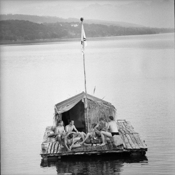 Young people on a raft, Lake Hallwil 1958