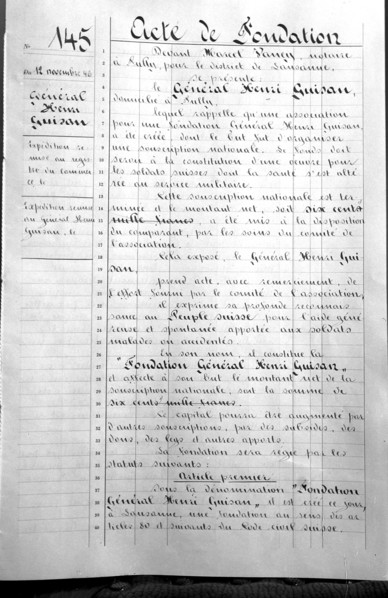Founding charter of the Henri Guisan Foundation, 1946