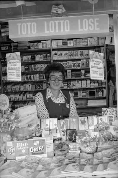 Kiosk saleswoman in Zurich; 1973