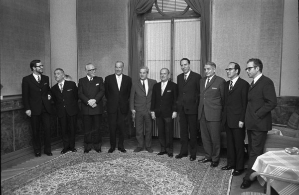 Federal Council, Chancellor Huber, ViceChancellor Sauvant and Buser; 1972