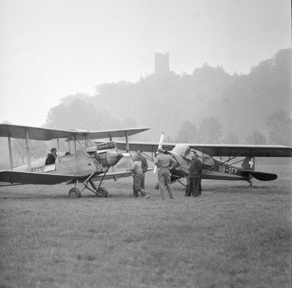 Biplane at Bad Ragaz airfield in 1958