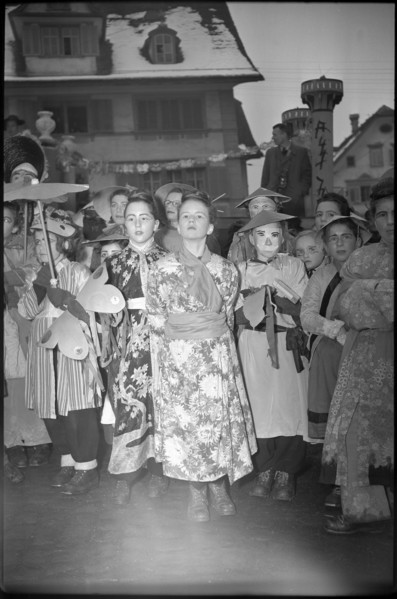 Girls dressed as Japanese at the carnival in Schwyz 1947