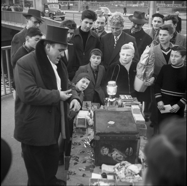 Street vendor on New Year's Eve in Zurich, 1954