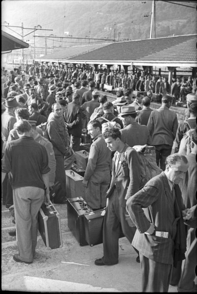 Departure. internees waiting for their train. 1945
