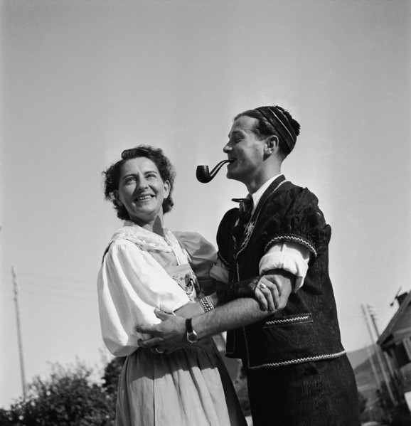 Dancing couple at the harvest festival La Bénichon in Treyvaux, 1943
