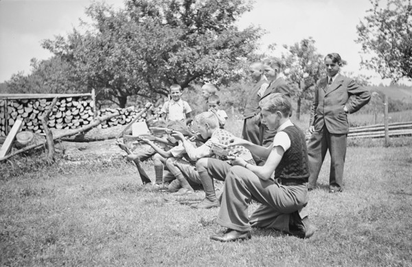 Shooting competition for boys, circa 1943