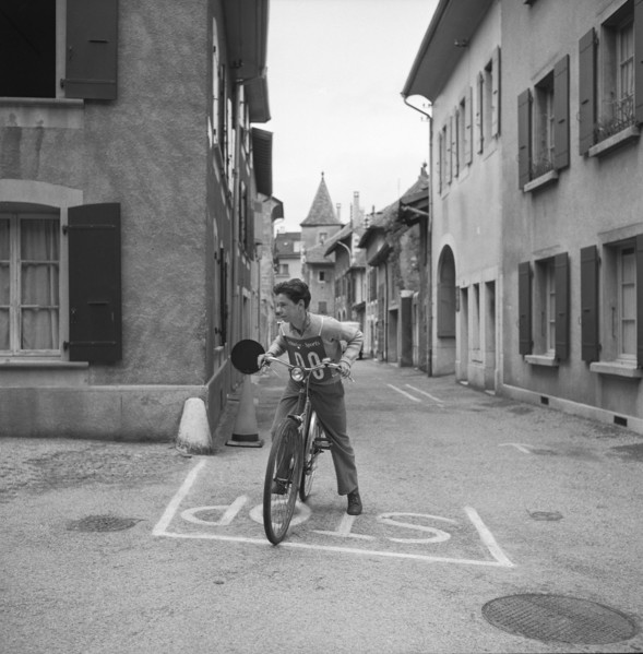 Compulsory bike riding test in Lausanne, 1956.