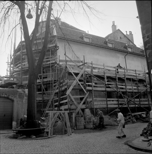 Geneva:  Auditoire de Calvin under renovation; 1953.