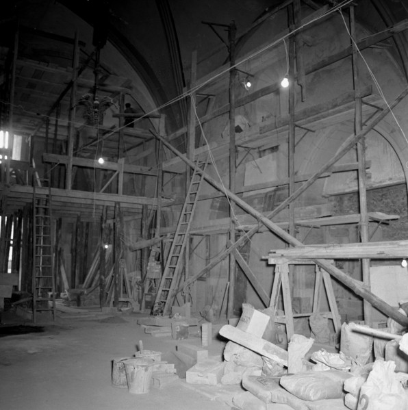 Geneva:  Auditoire de Calvin under renovation; 1953.