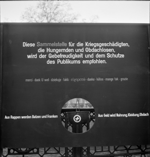 Swiss donation collecting point, 1945.