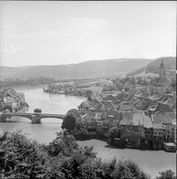 Laufenburg, medieval centre and Rhine; 1957.