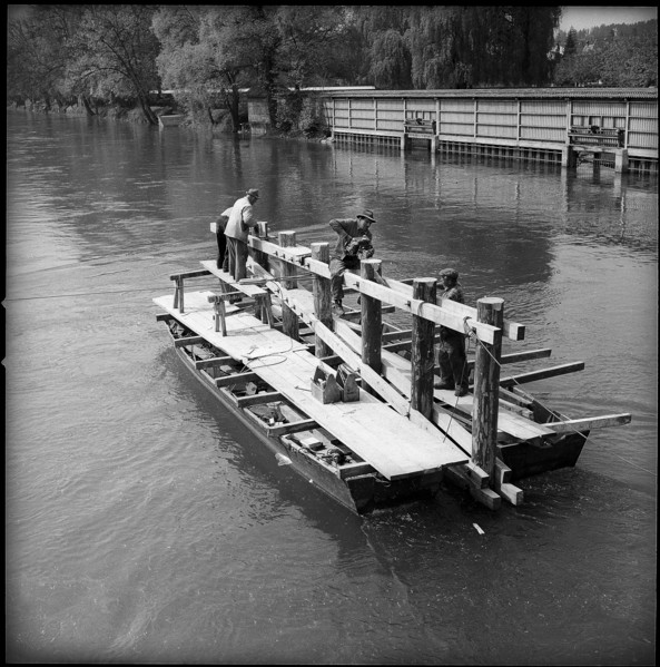 Preparations for widening of the Dalmazi bridge; 1957.