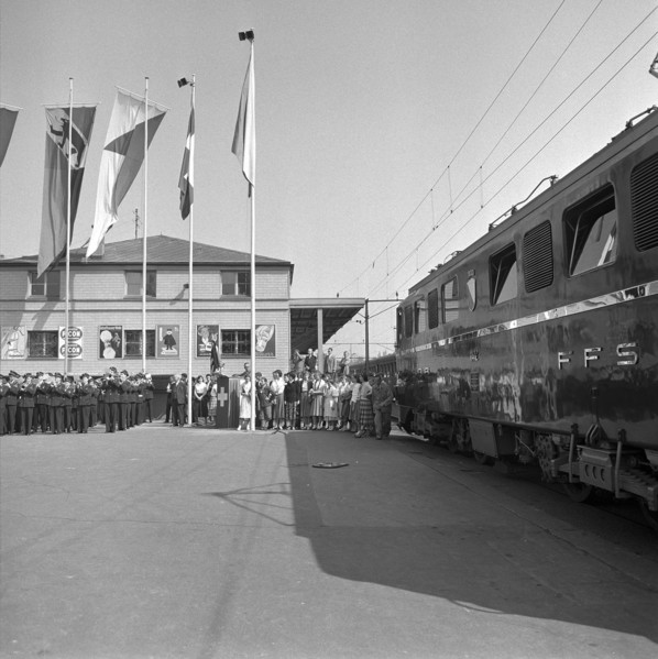 Opening ceremony of the Gotthard engine Zurich, Zurich Wollishofen in 1956.