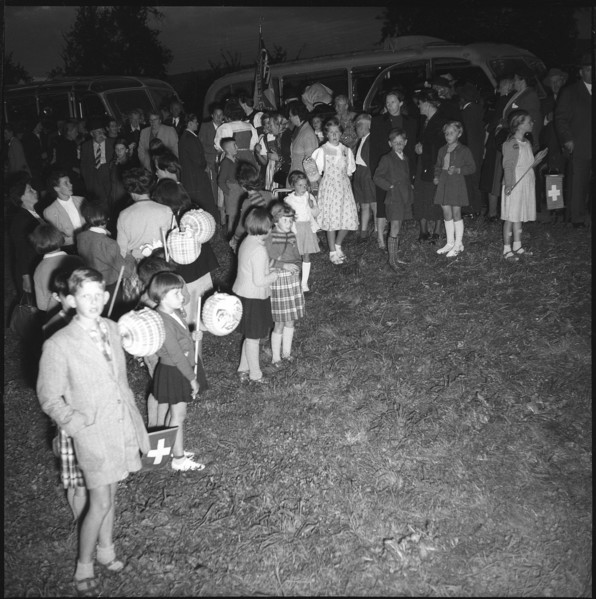 People celebrating the national holiday; excursion; 1953.