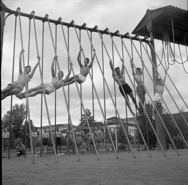 Boys at  climbing poles, Oberseminar Zurich 1957.