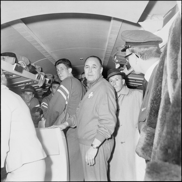 Football WC 1962: Swiss national team departing for Chile.