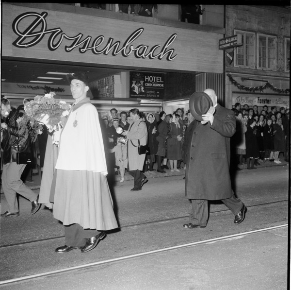 Jean Bourgknecht, newly elected federal councillor visiting fribourg; 1959.
