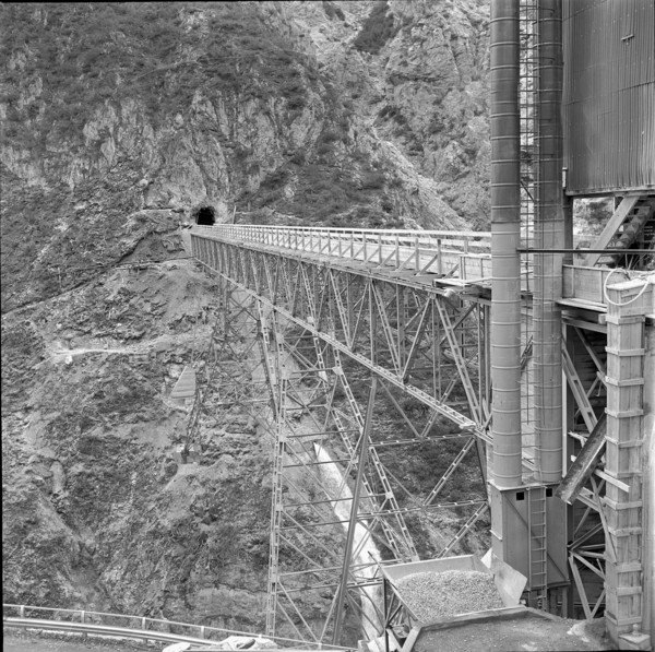 Temporary bridge over Spöl gorge; 1965.