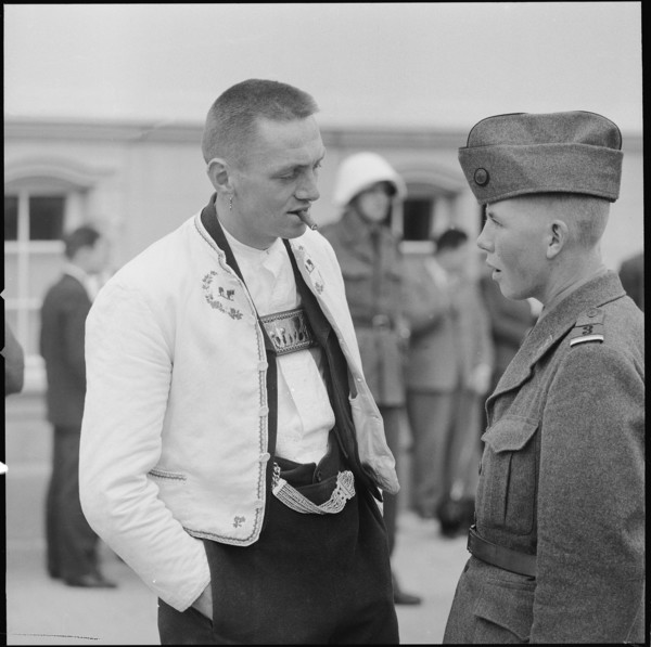 Ausserrhoden voter's meeting, men talking 1959.