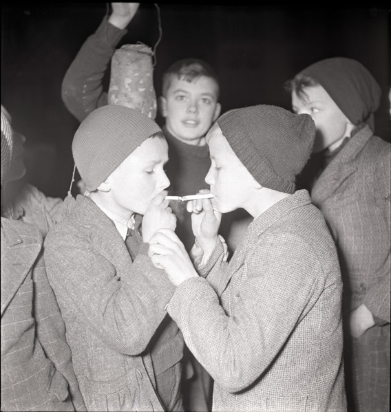 Boys smoking at the end of the school semester.