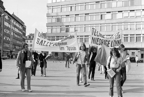 Solidarity with striking workers of Bally in Tessin canton 1970.