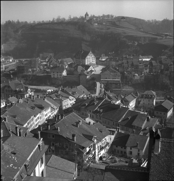Fribourg; roofs on the old town; 1945.