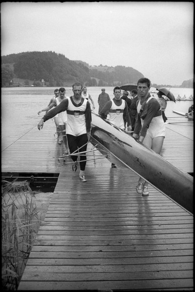 World Championship on the Rotsee 1962: Launching of the boat.